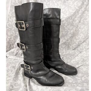 Coach Jordan tall black leather moto riding boots size 6